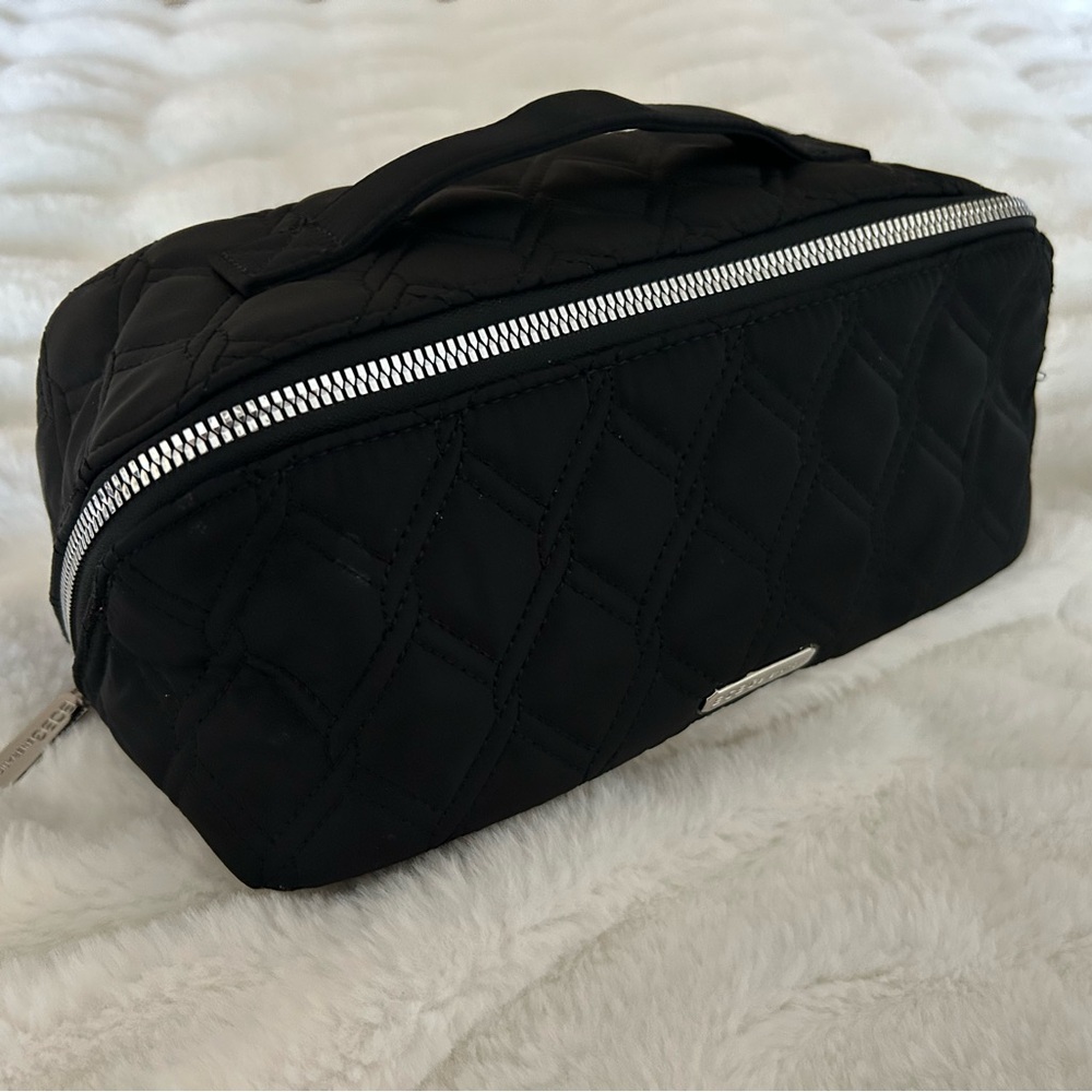 BCBGeneration Black Quilted Cosmetic Bag with Silver Zip